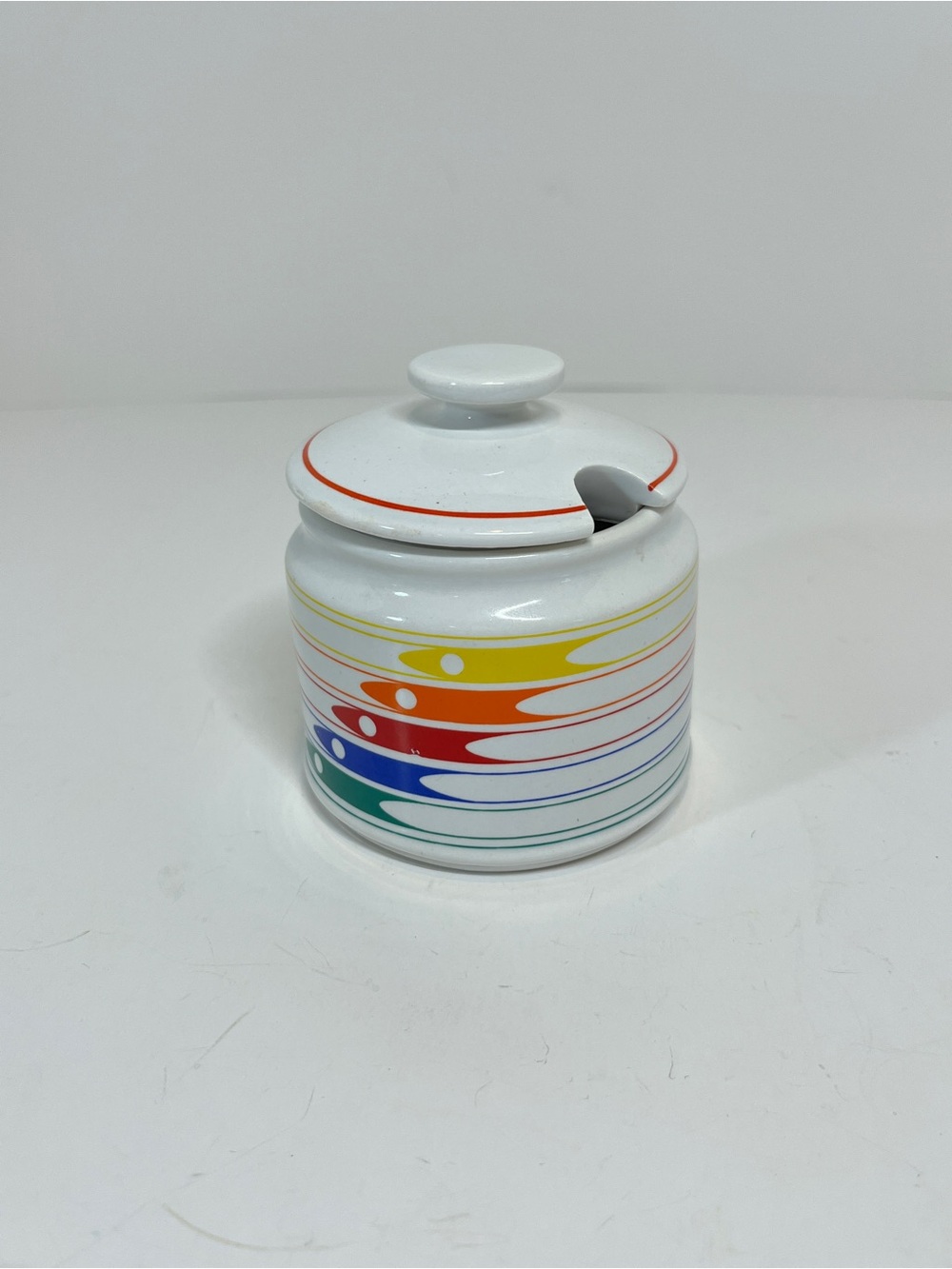 Vintage 80s Studio Nova Hi Fi Rainbow Stripe Lidded Sugar Bowl Retro Kitsch